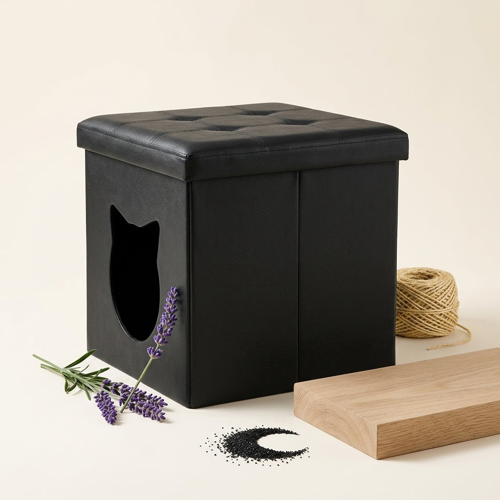 The Vela Hidden Sanctuary: Designer Ottoman & Litter Enclosure