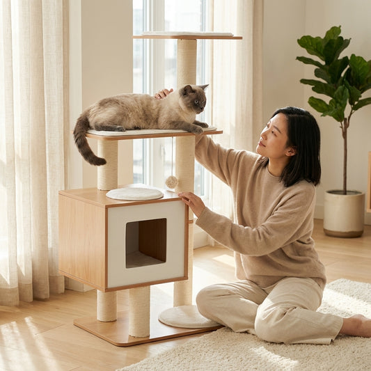 The Vela Scandinavian Wood Cat Tower & Activity Center