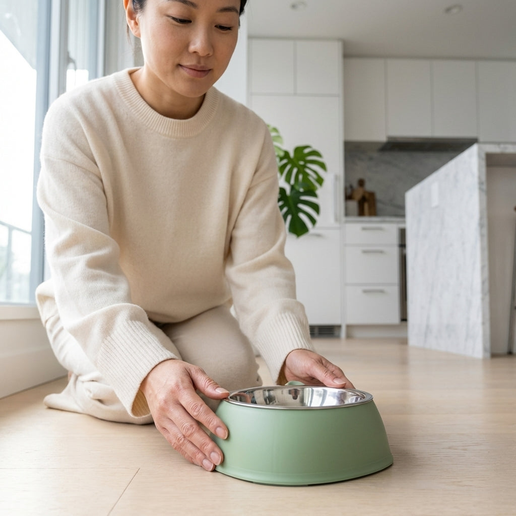 The Vela Tilt-Feed: Ergonomic Stainless Steel Inclined Bowl