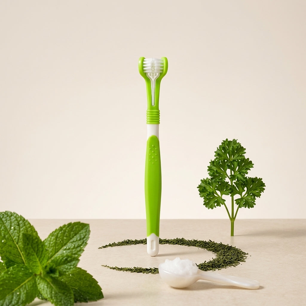 The Vela Triple-Clean: 3-Sided Ergonomic Pet Toothbrush