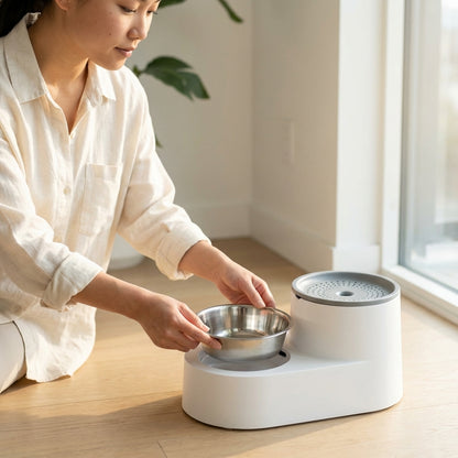 The Vela Flow-Refresh: 2-in-1 Filtered Fountain & Feeder