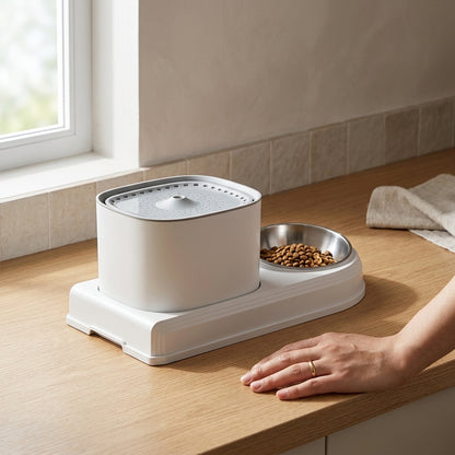 The Vela Flow-Refresh: 2-in-1 Filtered Fountain & Feeder