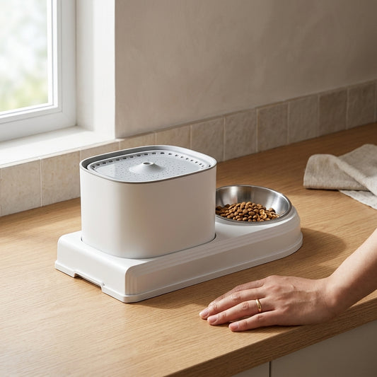 The Vela Flow-Refresh: 2-in-1 Filtered Fountain & Feeder