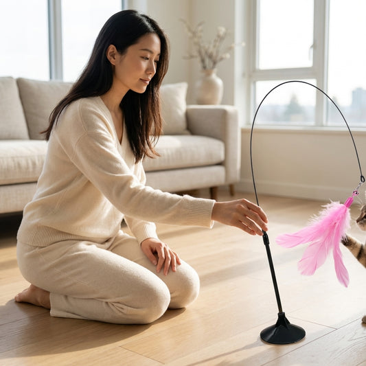 The Vela Flexi-Flutter: 2-in-1 Suction & Handheld Feather Teaser