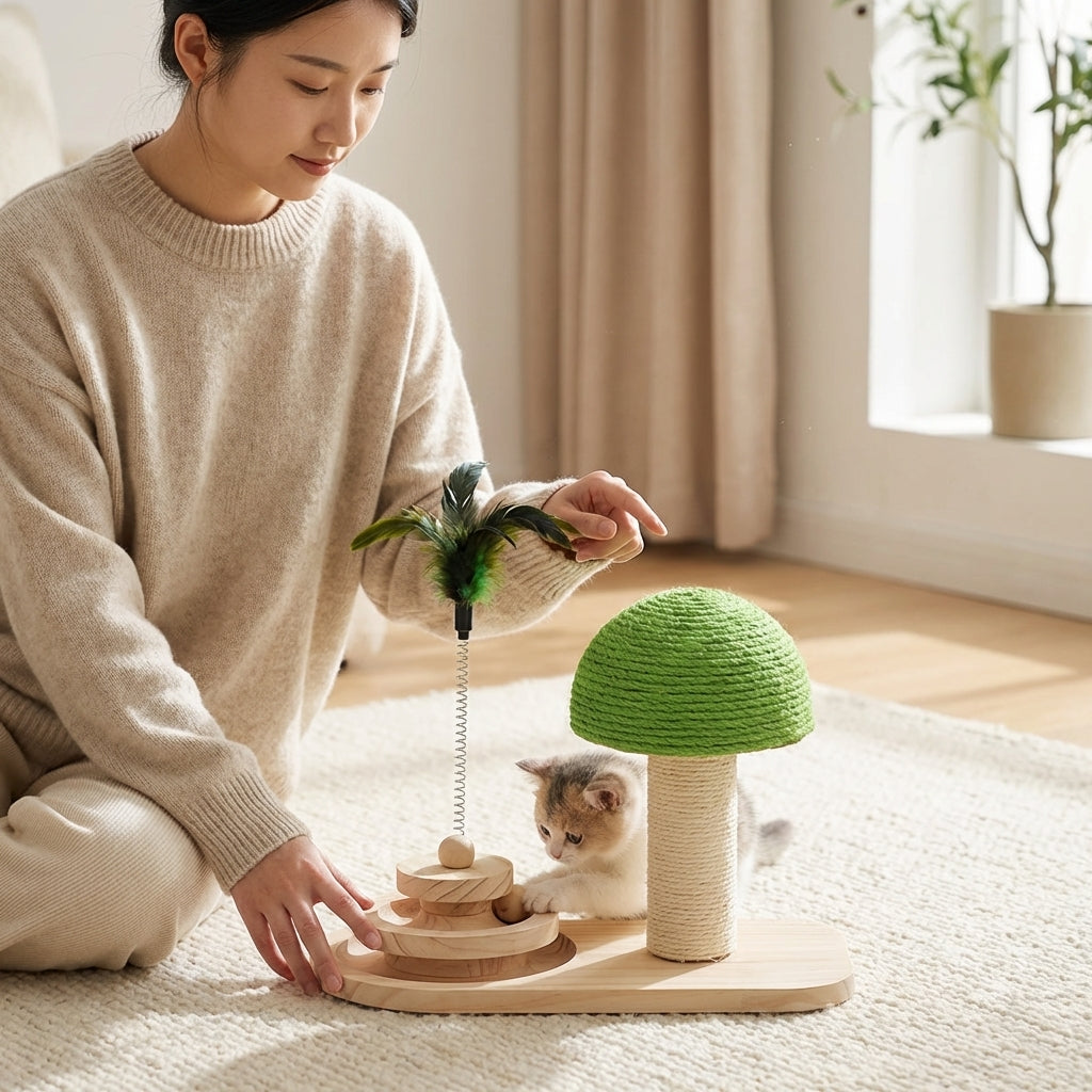 The Vela Sprout-Play: Mushroom Scratching Post & Interactive Track