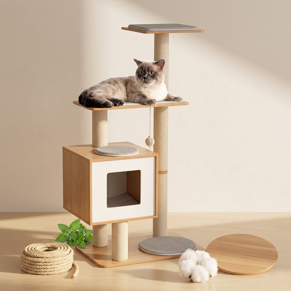 The Vela Scandinavian Wood Cat Tower & Activity Center