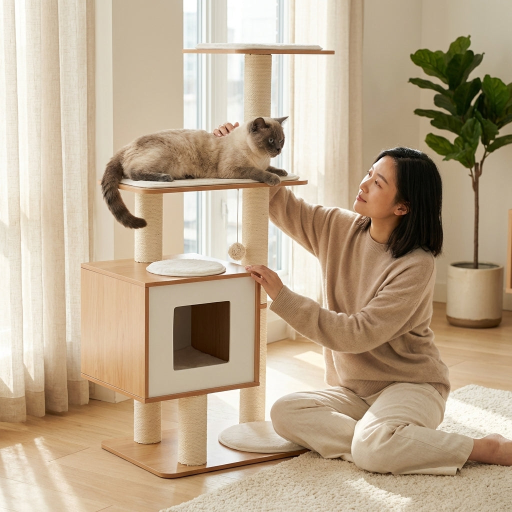 The Vela Scandinavian Wood Cat Tower & Activity Center