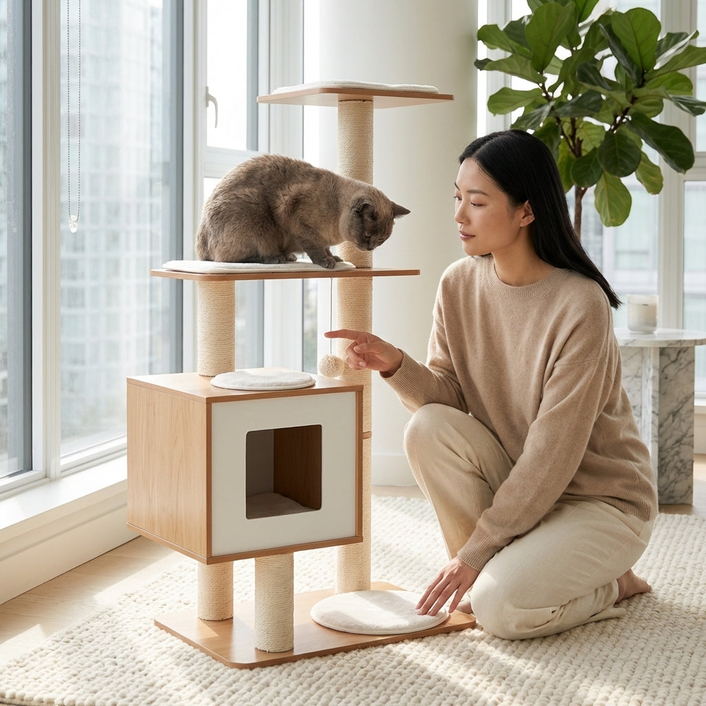 The Vela Scandinavian Wood Cat Tower & Activity Center