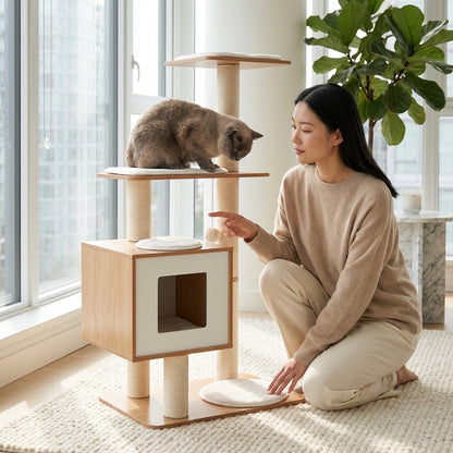 The Vela Scandinavian Wood Cat Tower & Activity Center